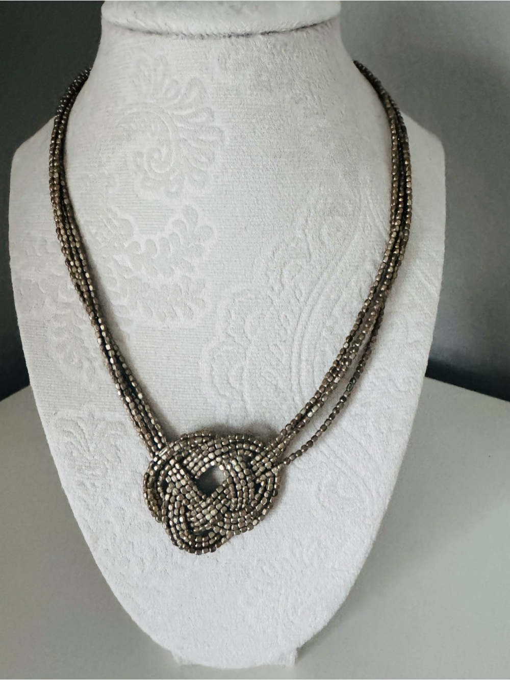 Vintage Beaded Knot Statement Necklace - Metallic Gray